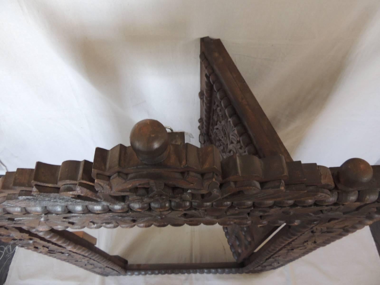 Iron Large Asian Antique Carved Wood Window with Door