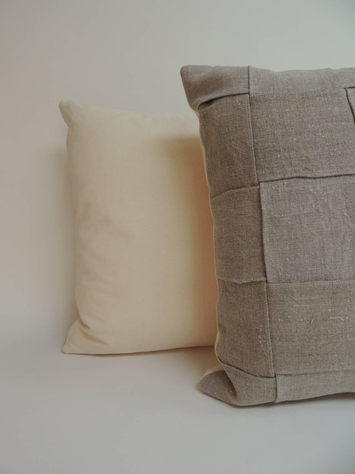 Down Pair of 19th Century Homespun Basket Weave French Linen Pillows