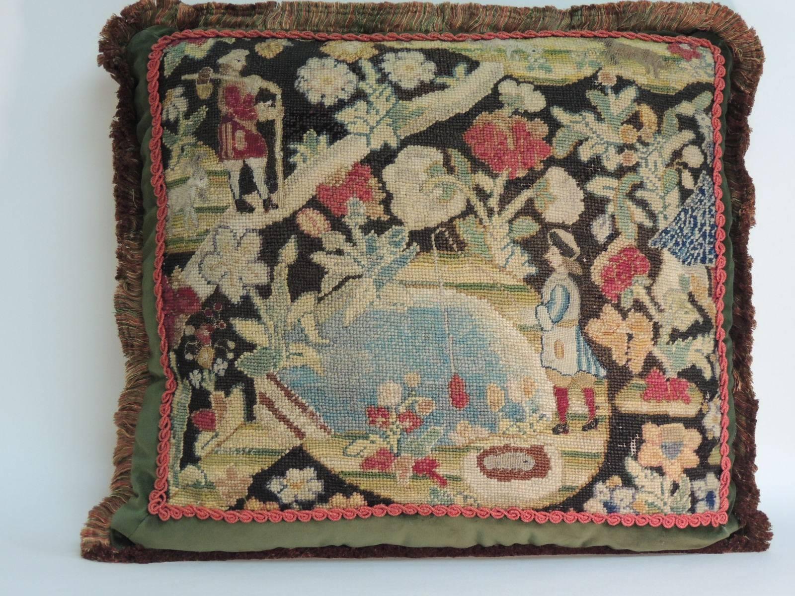 18th Century French Tapestry Decorative Pillow In Good Condition In Oakland Park, FL
