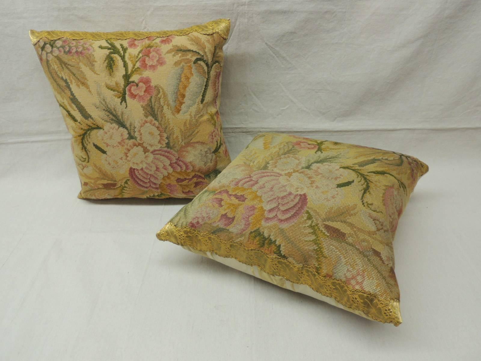 Baroque Pair of 19th Century Yellow Tapestry Pillows