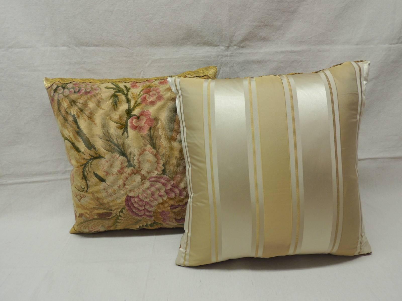 French Pair of 19th Century Yellow Tapestry Pillows