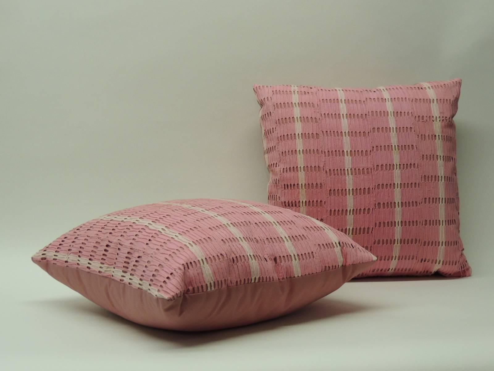 Tribal Pair of Vintage Pink African Woven Decorative Pillows