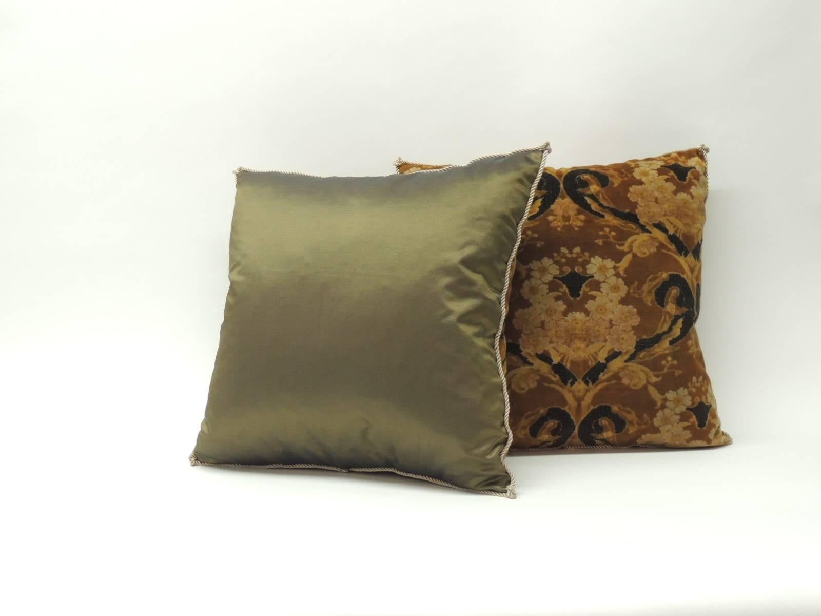 Hand-Crafted Pair of Vintage Art Noveau Style Cotton Velvet Decorative Pillows