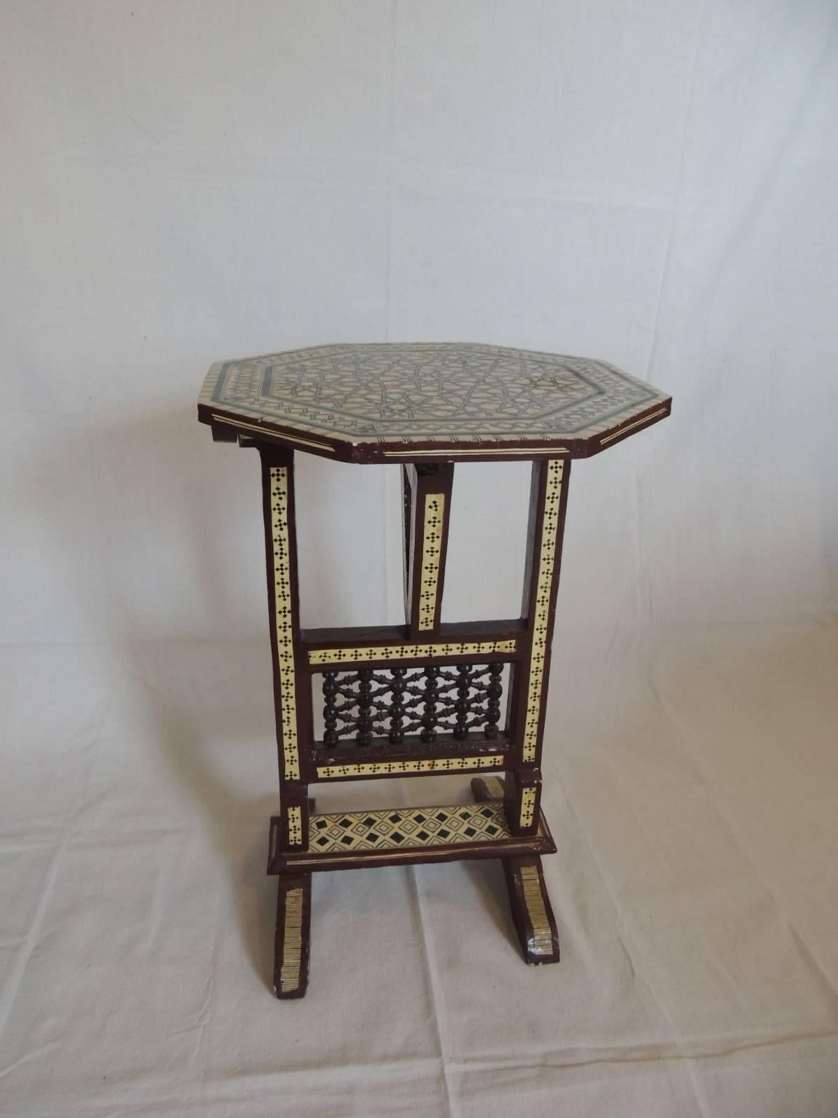 19th Century Syrian Mother-of-Pearl Inlaid Tilt-Top Side Table 3