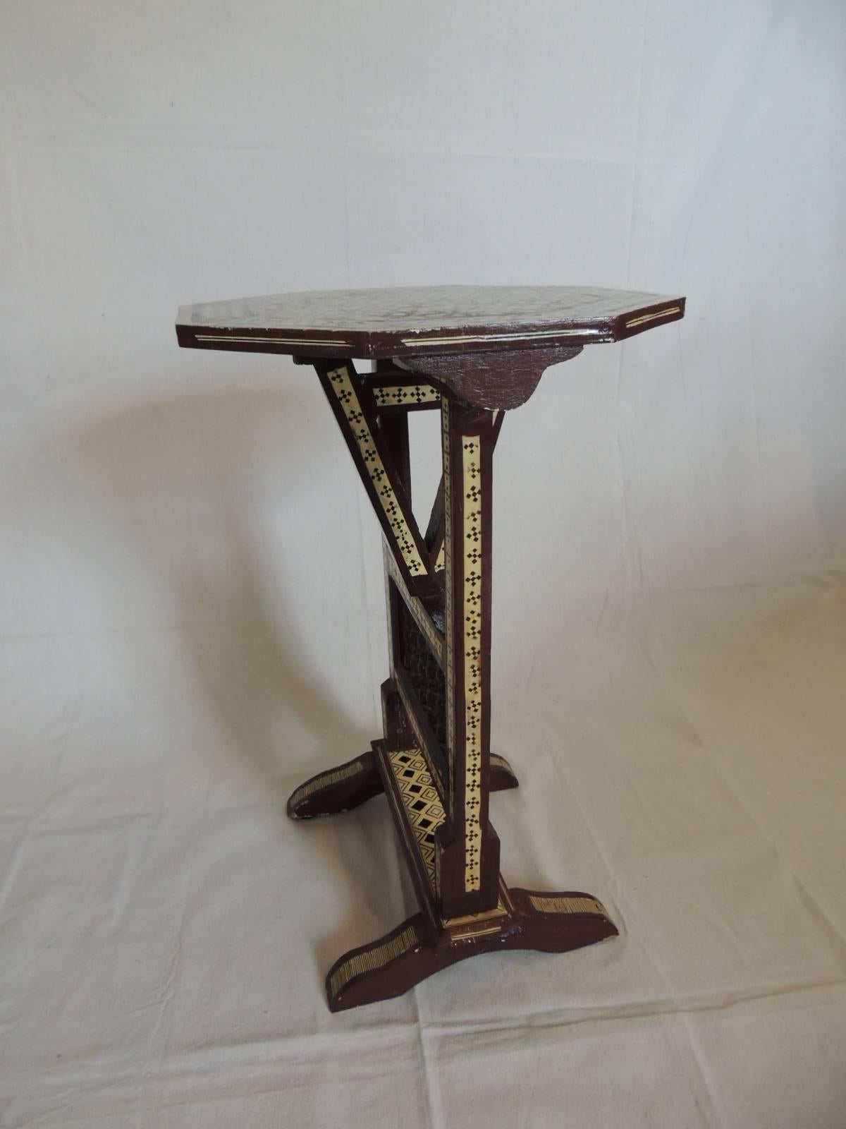 19th Century Syrian Mother-of-Pearl Inlaid Tilt-Top Side Table 4