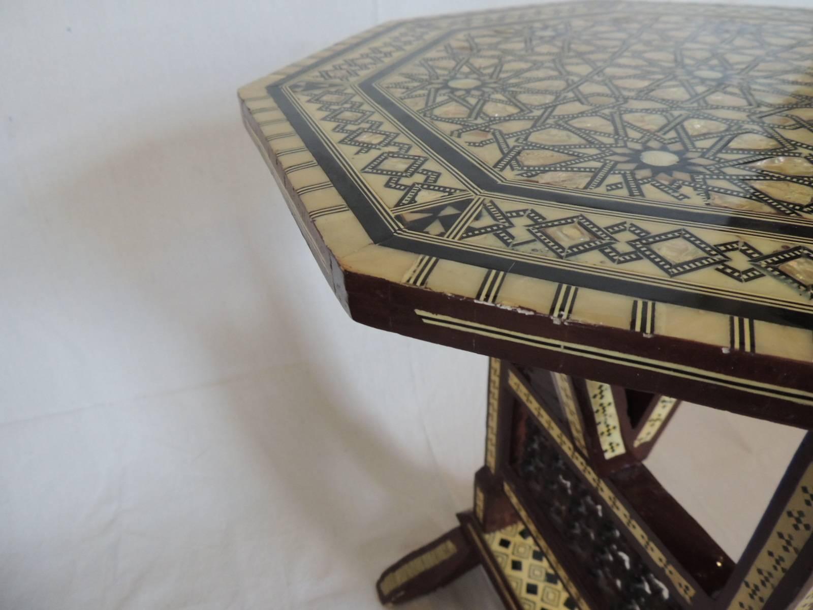 Hand-Crafted 19th Century Syrian Mother-of-Pearl Inlaid Tilt-Top Side Table