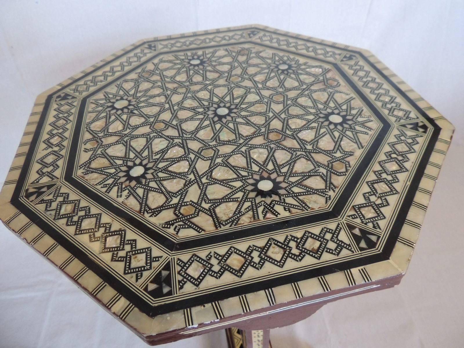 Anglo Raj 19th Century Syrian Mother-of-Pearl Inlaid Tilt-Top Side Table
