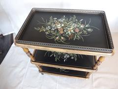 Vintage Maitland Smith Wood and Brass Gold Leaf Three-Tiered Rolling Drink Cart