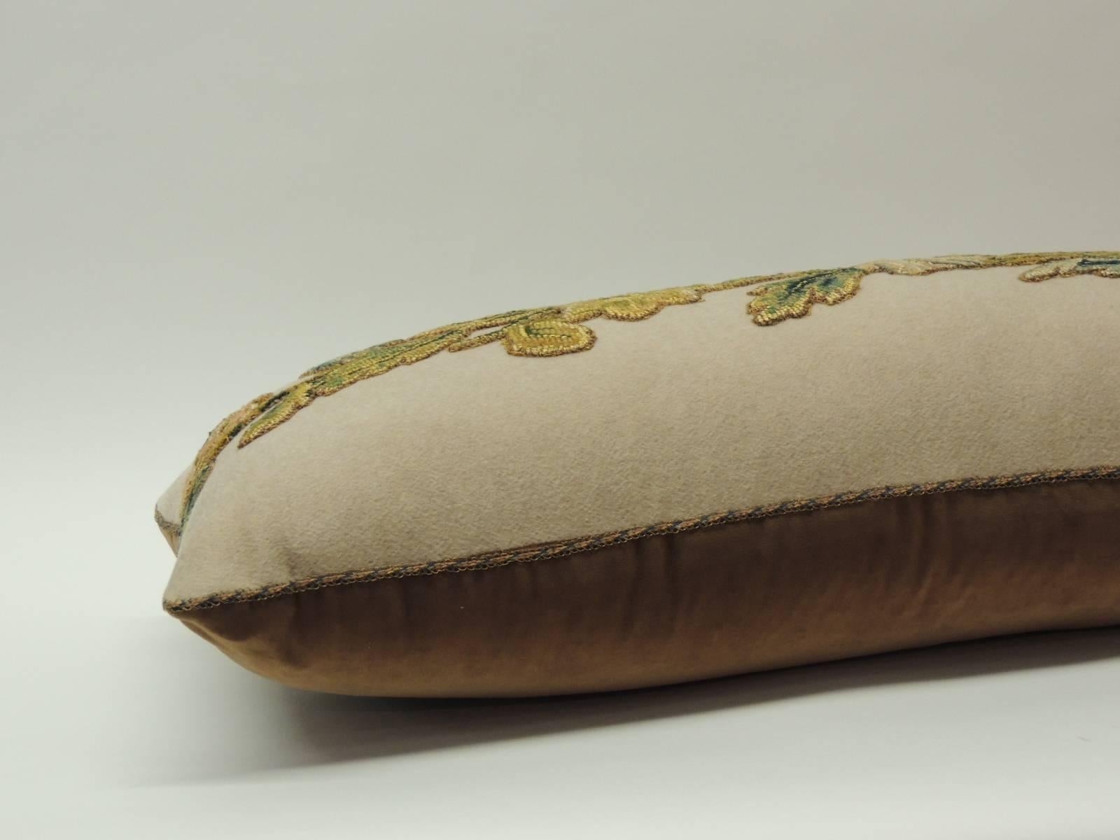 French Yellow and Green Applique Wool-on-Wool Hand Embroidery Long Bolster Pillow