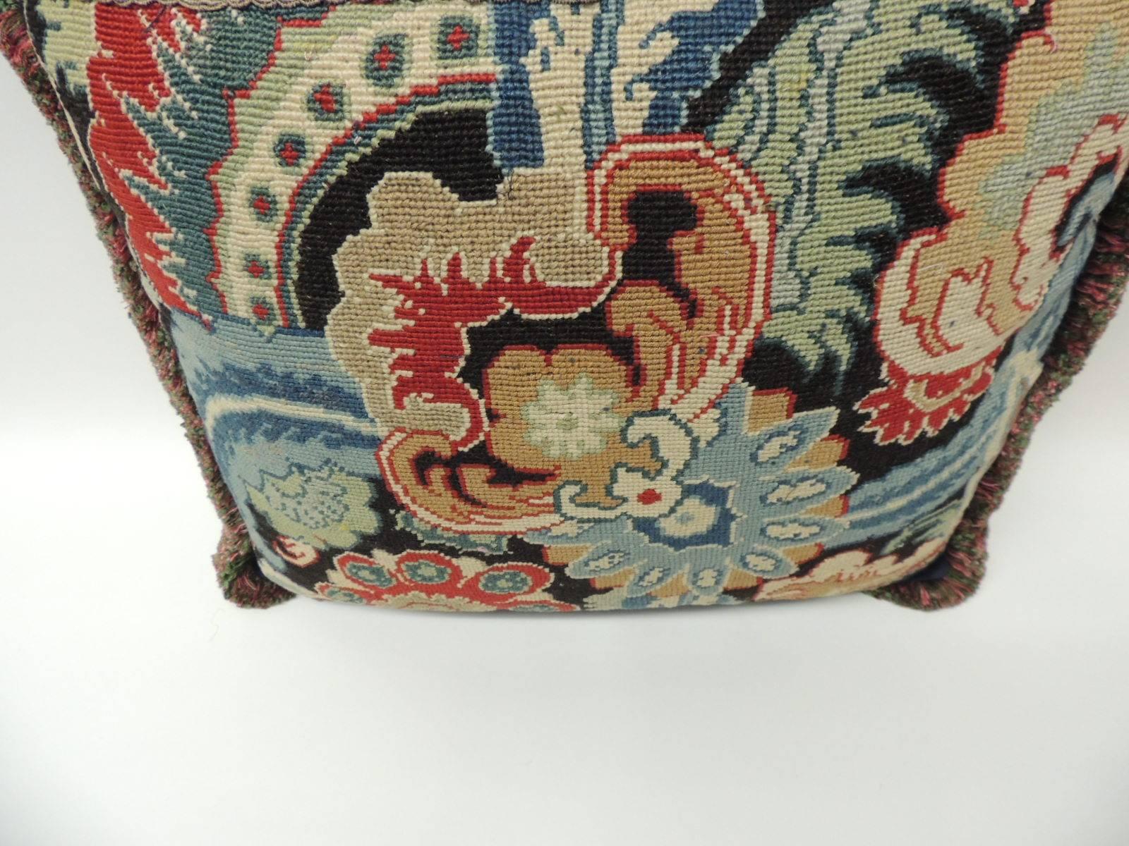 Hand-Crafted 18th Century French Needlework Tapestry Decorative Pillow