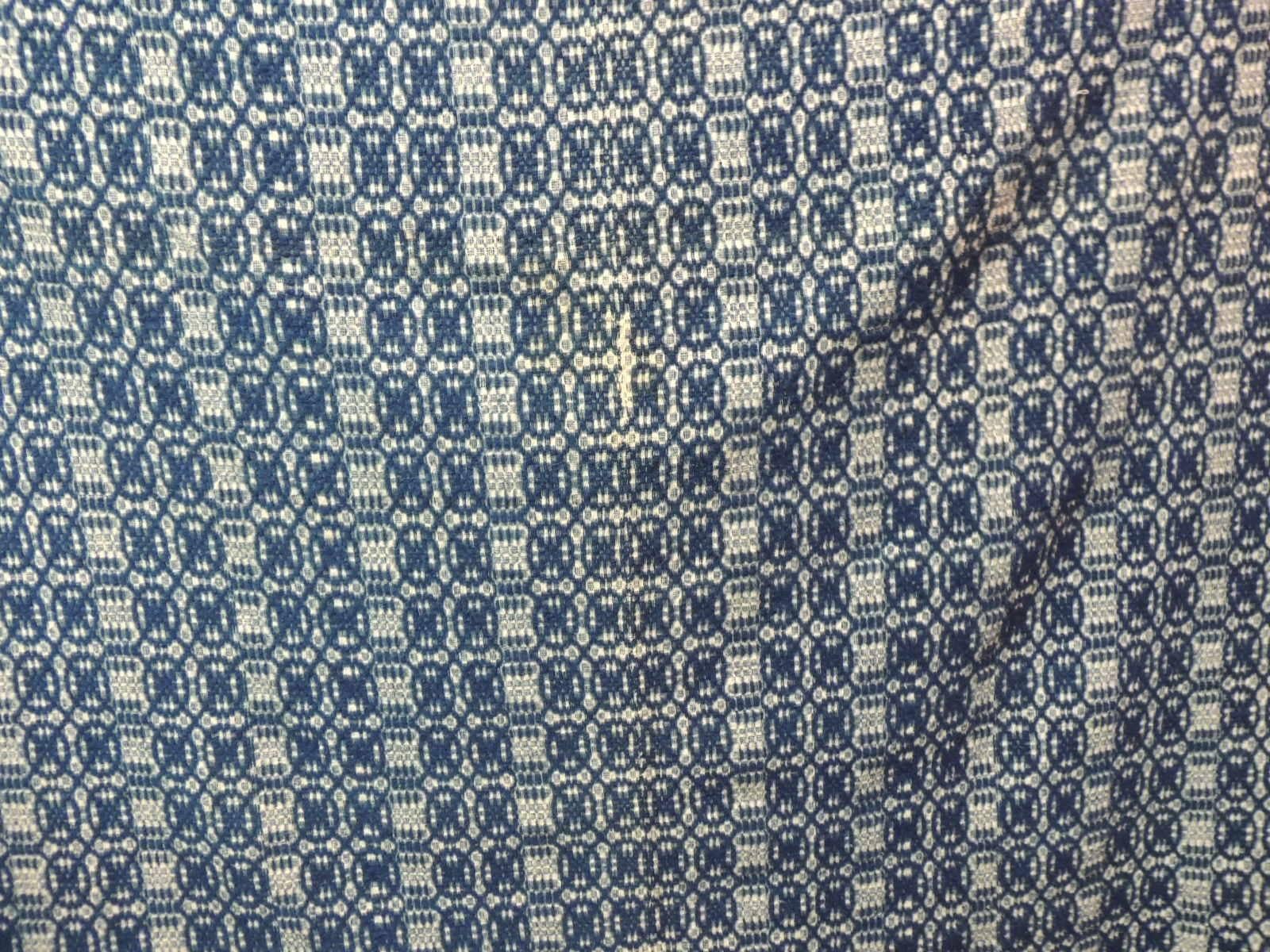 American Colonial Antique Double Weave Americana Blue and White Coverlet
