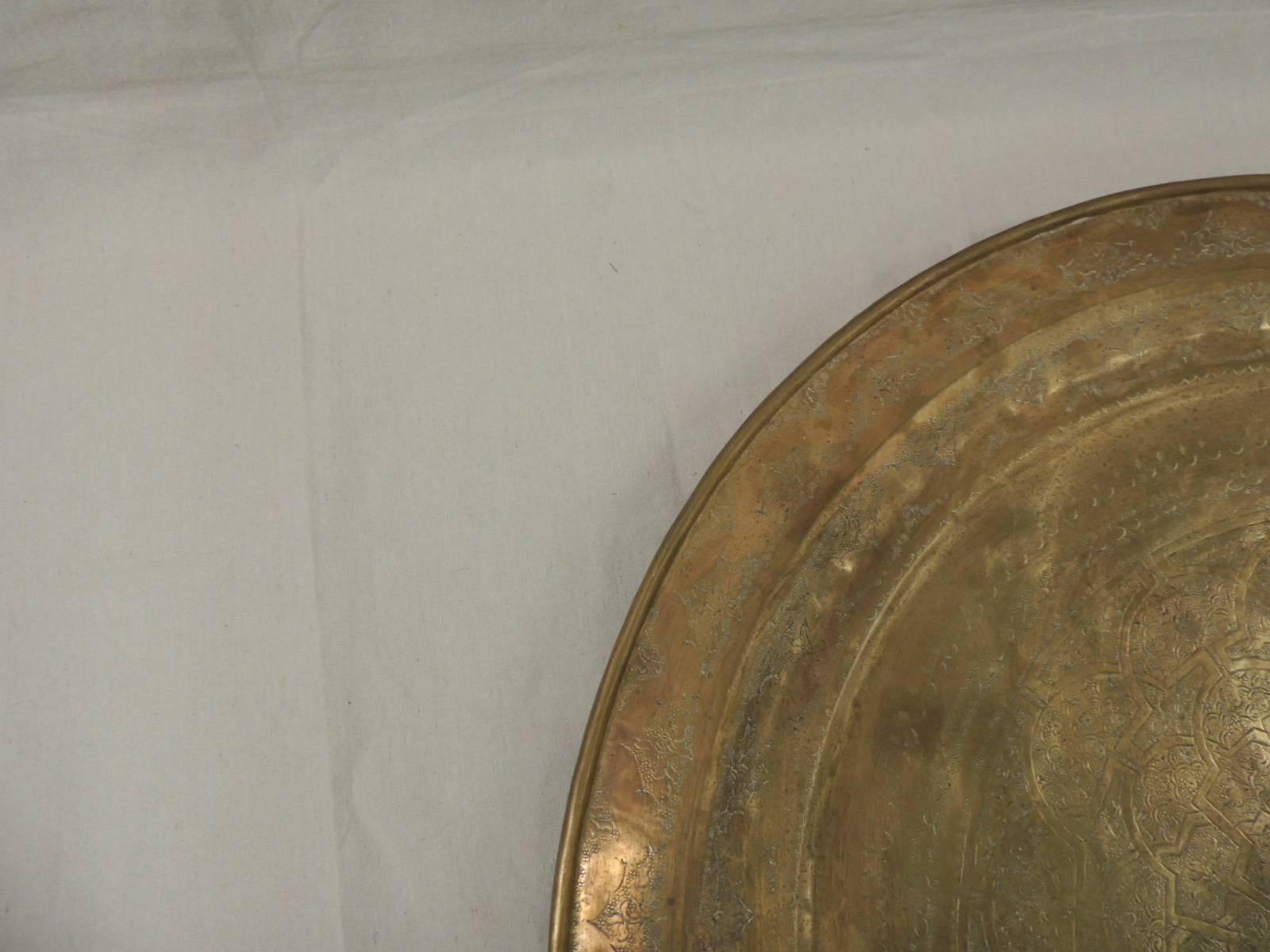 Anglo Raj Large Vintage Brass Persian Round Tray