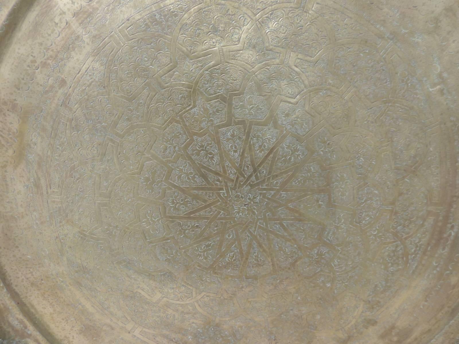 Turkish Large Vintage Brass Persian Round Tray