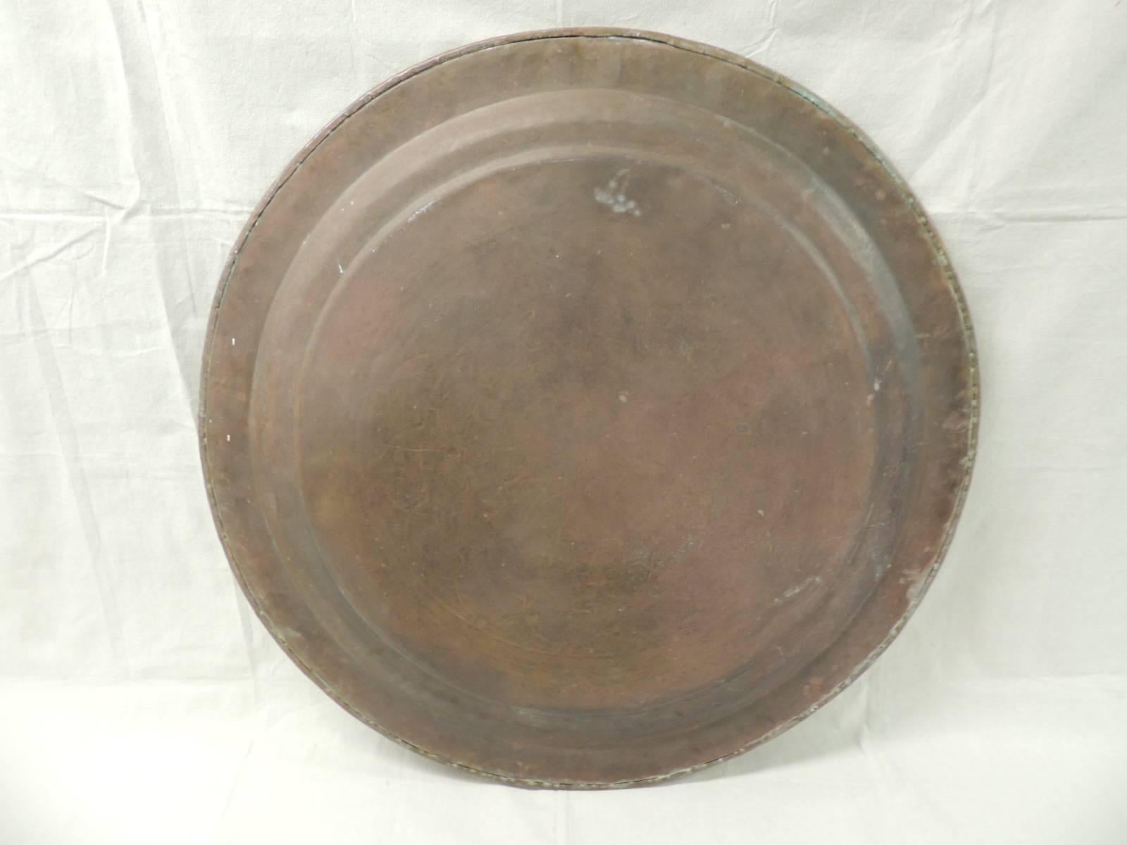 Hand-Crafted Large Vintage Brass Persian Round Tray
