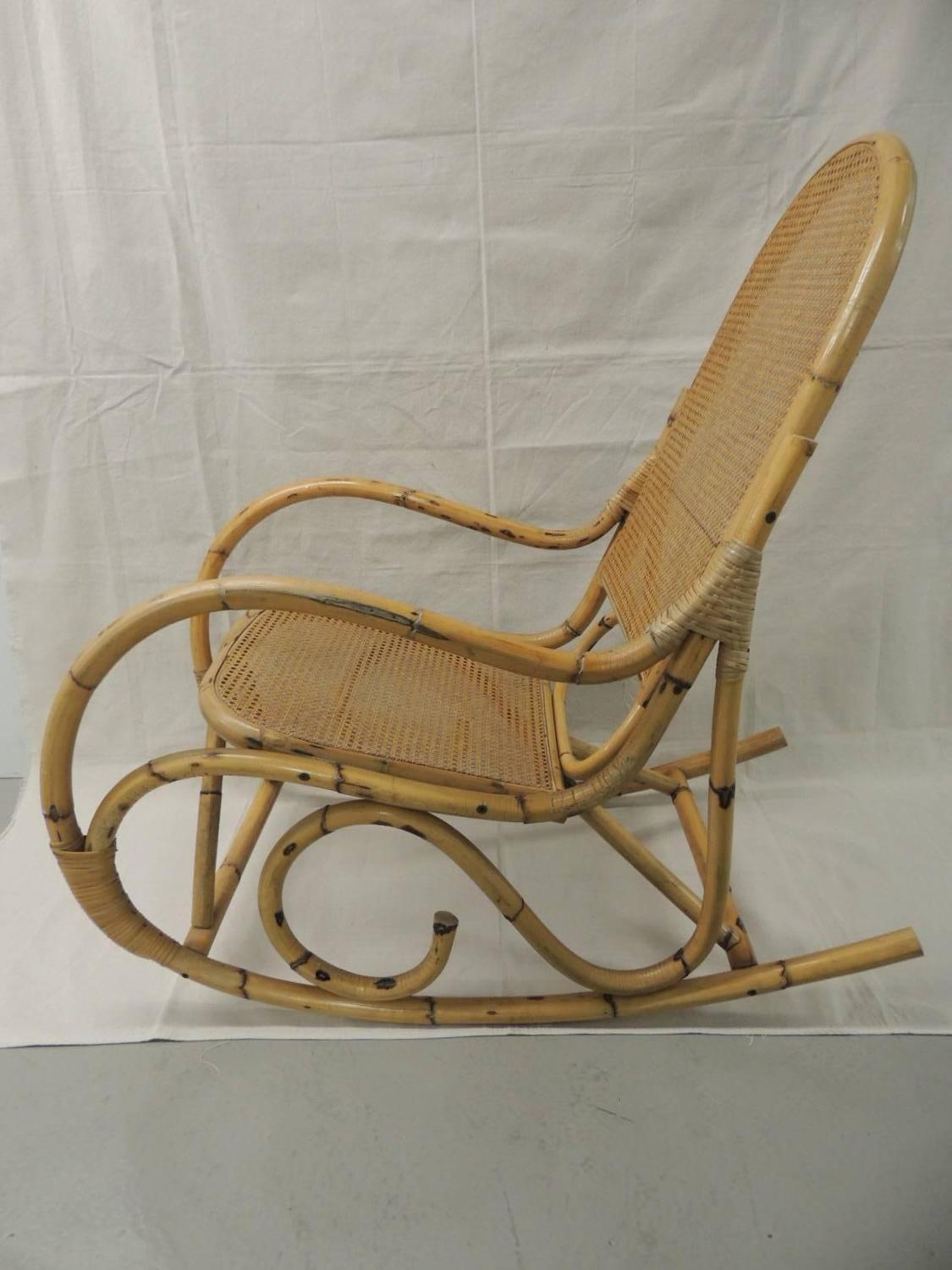 Vintage Bamboo and Wicker Armed Rocking Chair For Sale at 1stdibs
