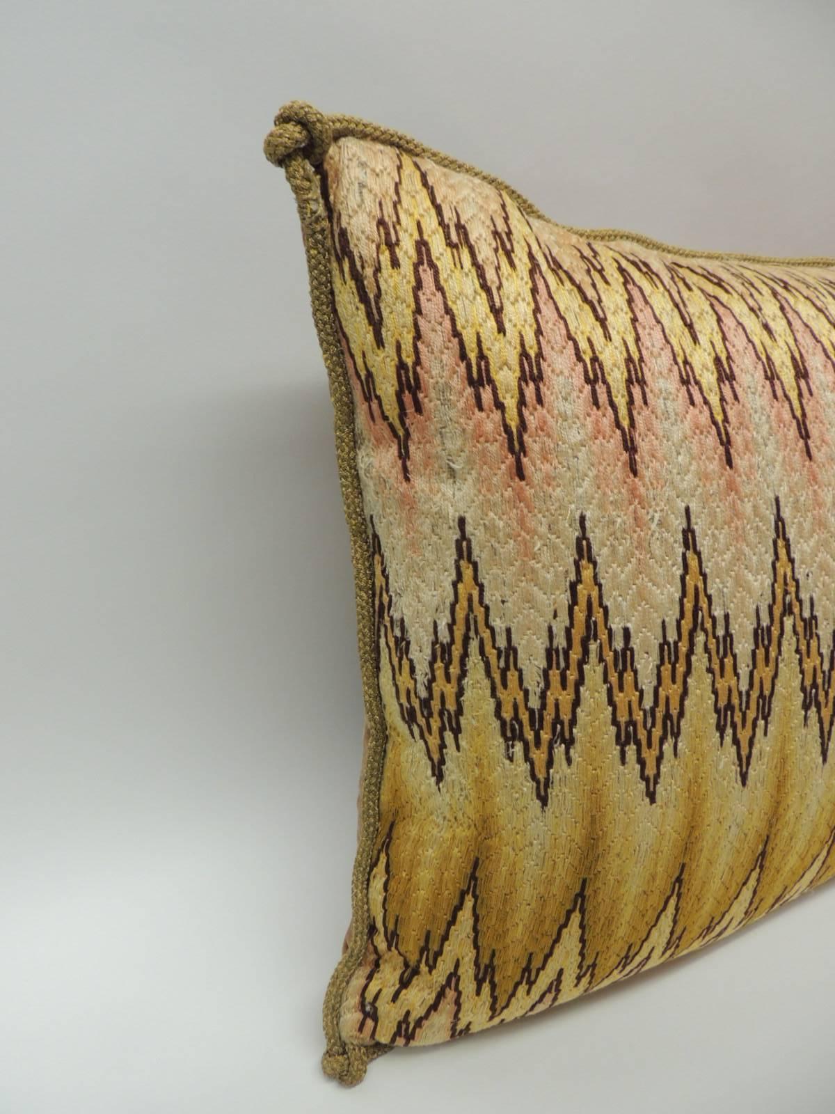 Hand-Woven 19th Century Italian Bargello Embroidery Bolster Decorative Pillow