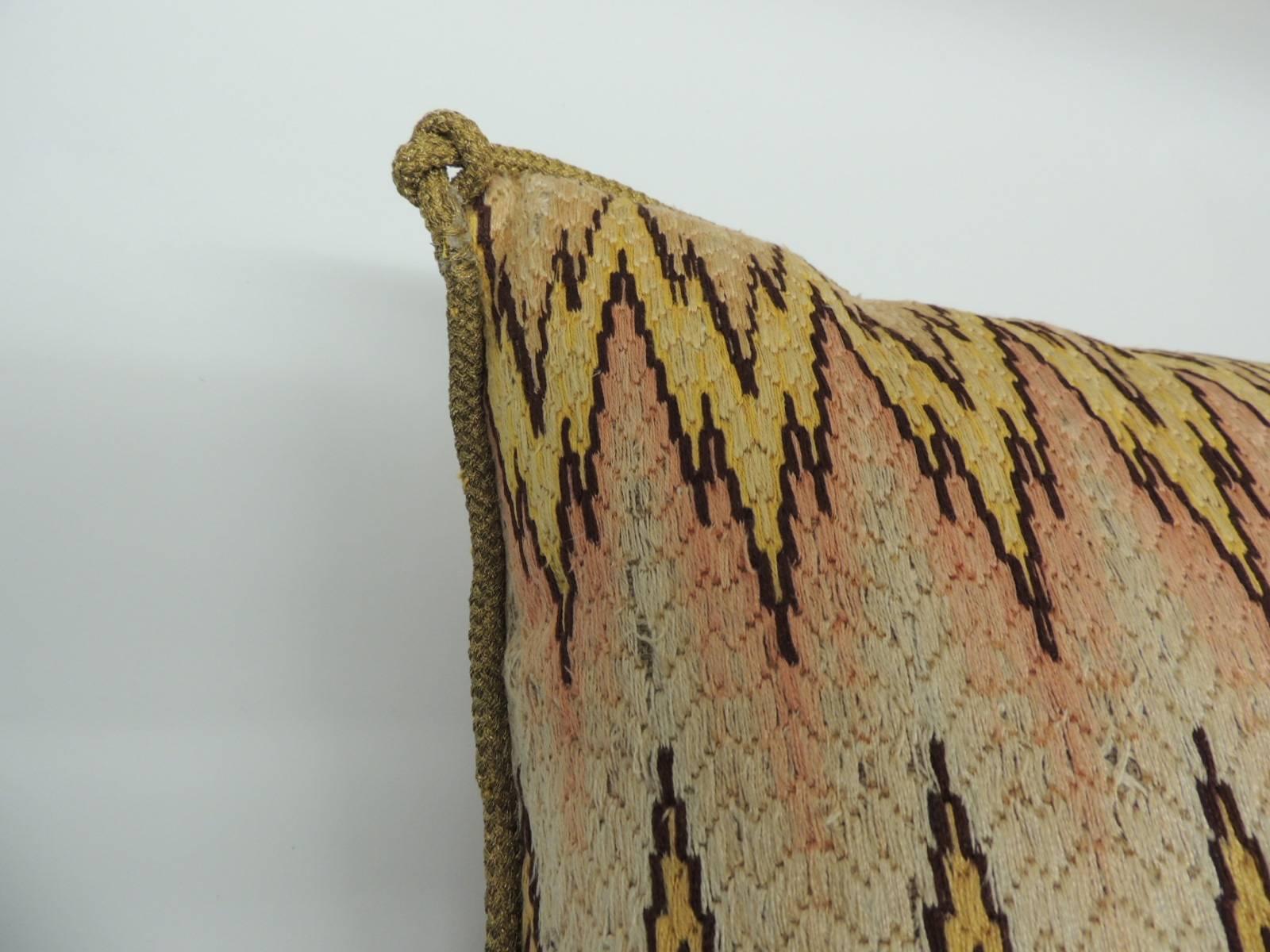 Aesthetic Movement 19th Century Italian Bargello Embroidery Bolster Decorative Pillow