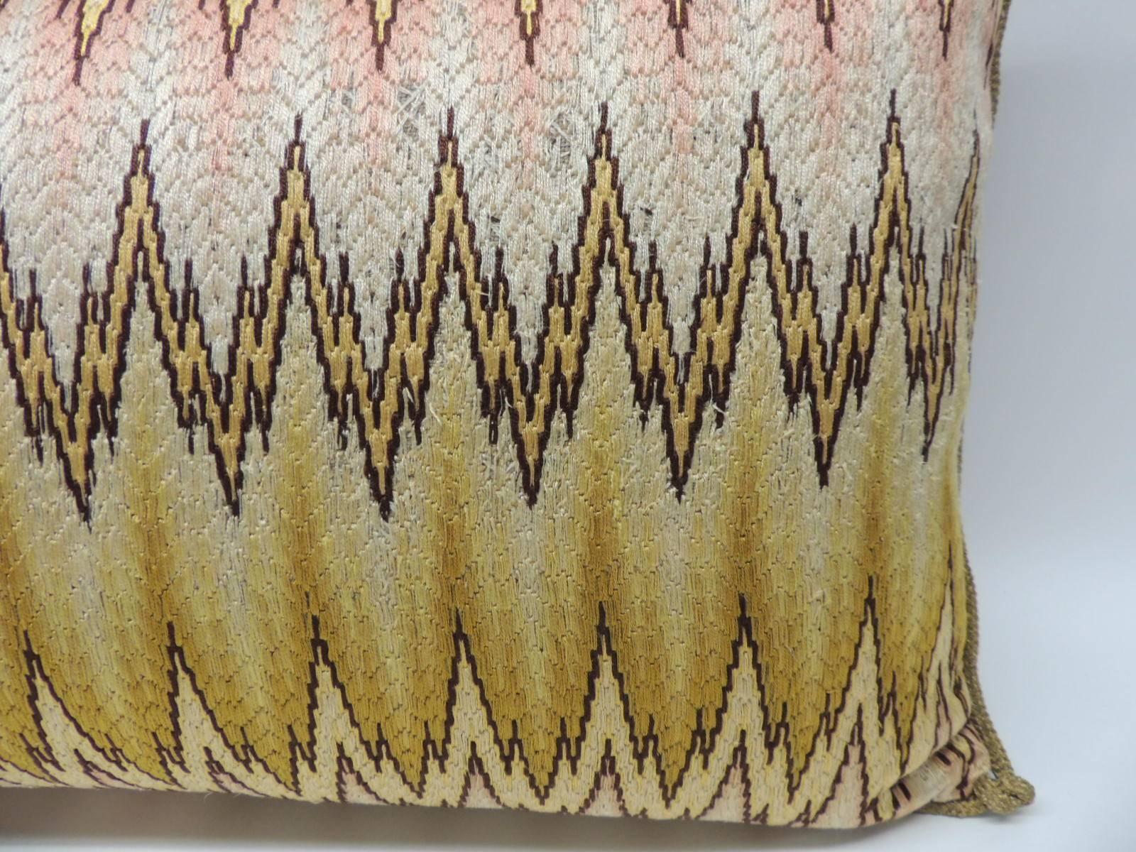 19th Century Italian Bargello Embroidery Bolster Decorative Pillow In Good Condition In Oakland Park, FL