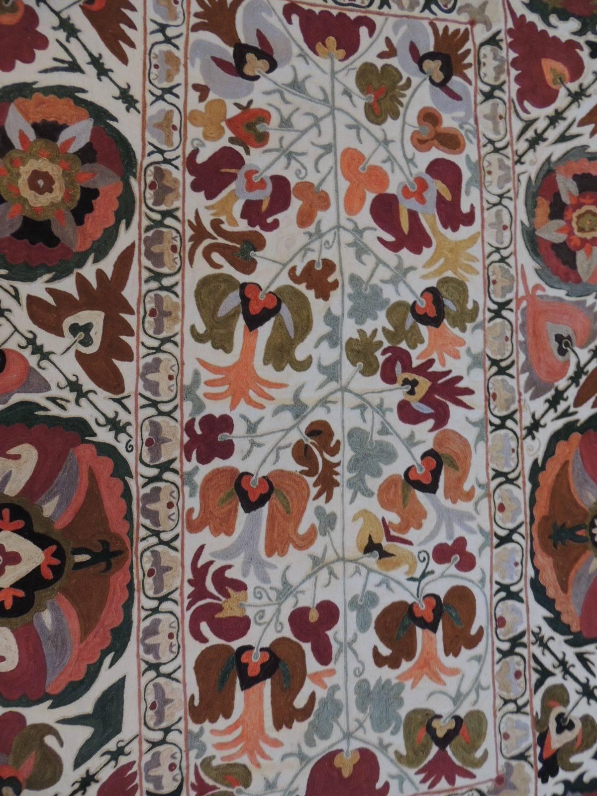 Hand-Crafted Vintage Uzbekistan Embroidery Suzani Textile Panel