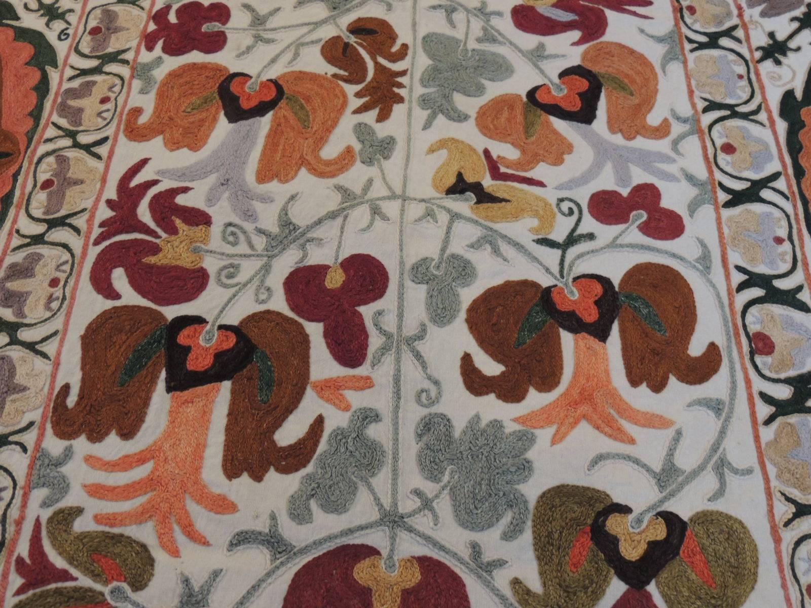 Mid-20th Century Vintage Uzbekistan Embroidery Suzani Textile Panel