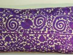 19th Century Purple Embroidered Moroccan Decorative Bolster Pillow