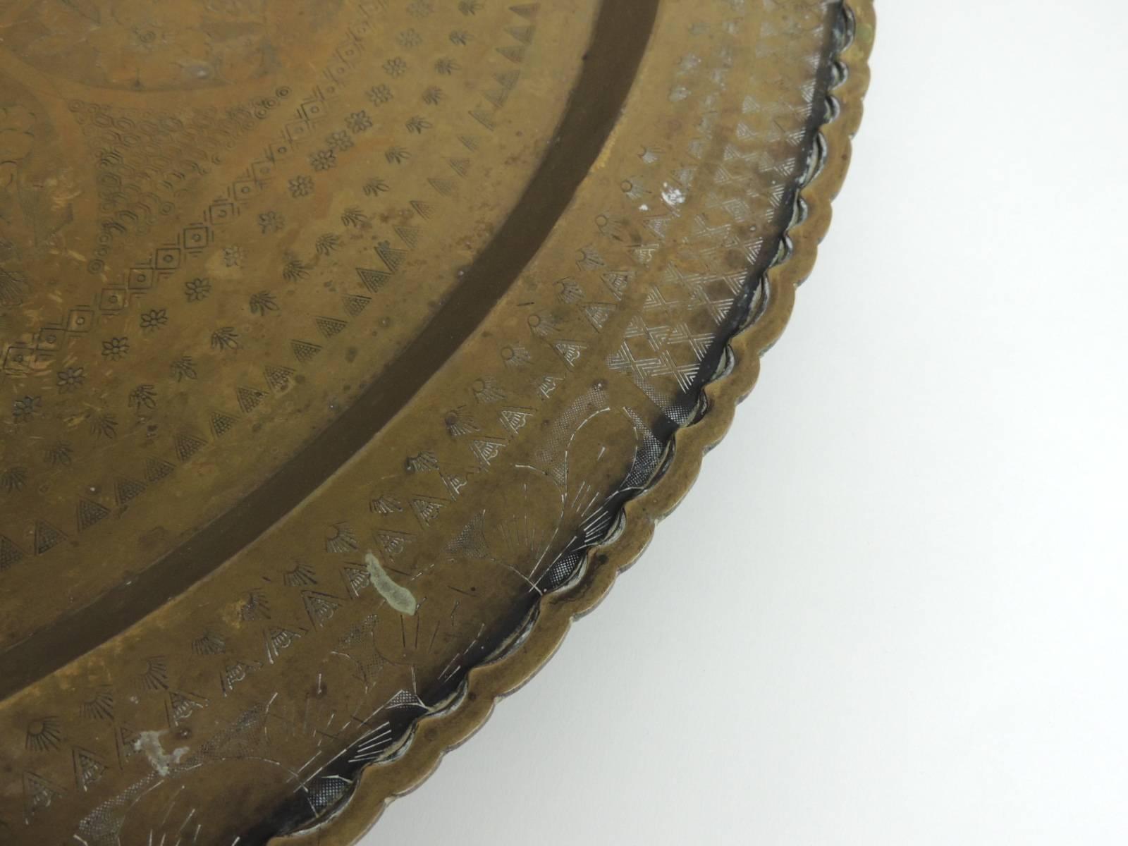 Chinese Export Large Brass Round Asian Serving Tray