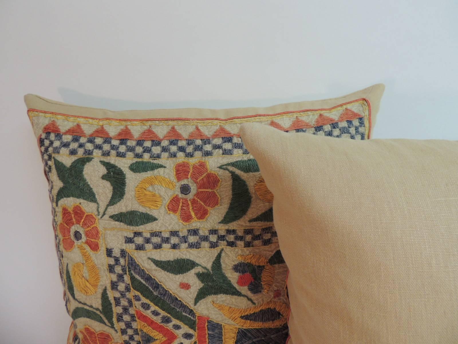 Pair of 19th Century Indian Hand Embroidery Decorative Pillows In Excellent Condition In Oakland Park, FL