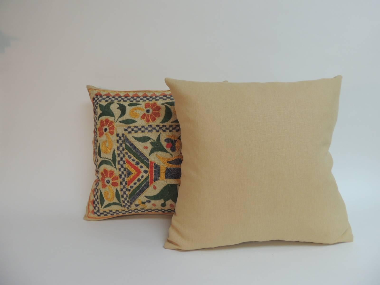 Cotton Pair of 19th Century Indian Hand Embroidery Decorative Pillows