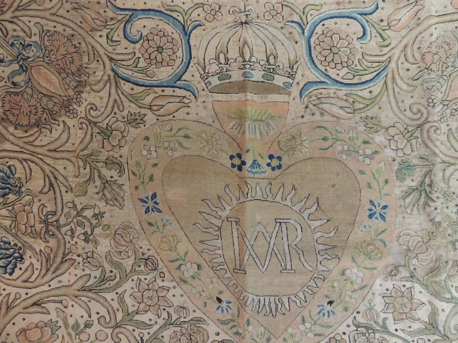 17th Century English Embroidery Needlework Tapestry  In Good Condition In Oakland Park, FL