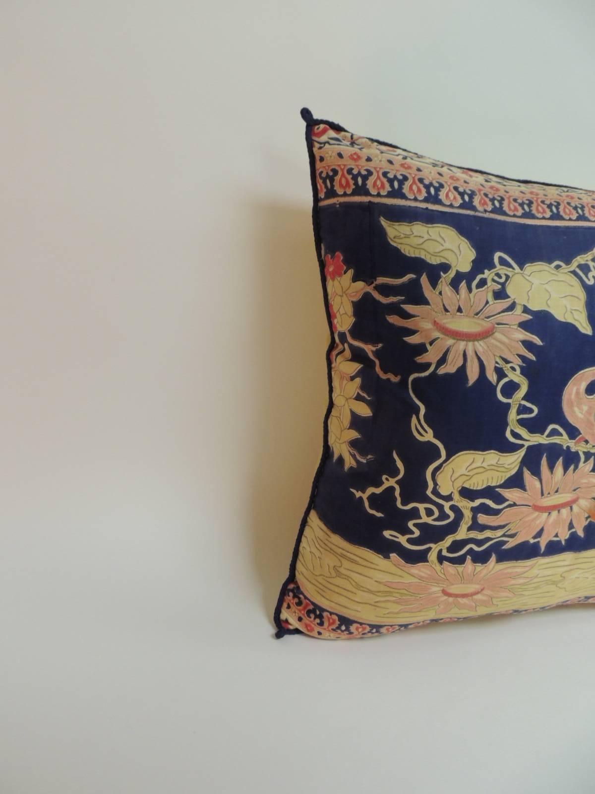 Anglo Raj 19th Century Indian Hand-Blocked Peacock Decorative Pillow