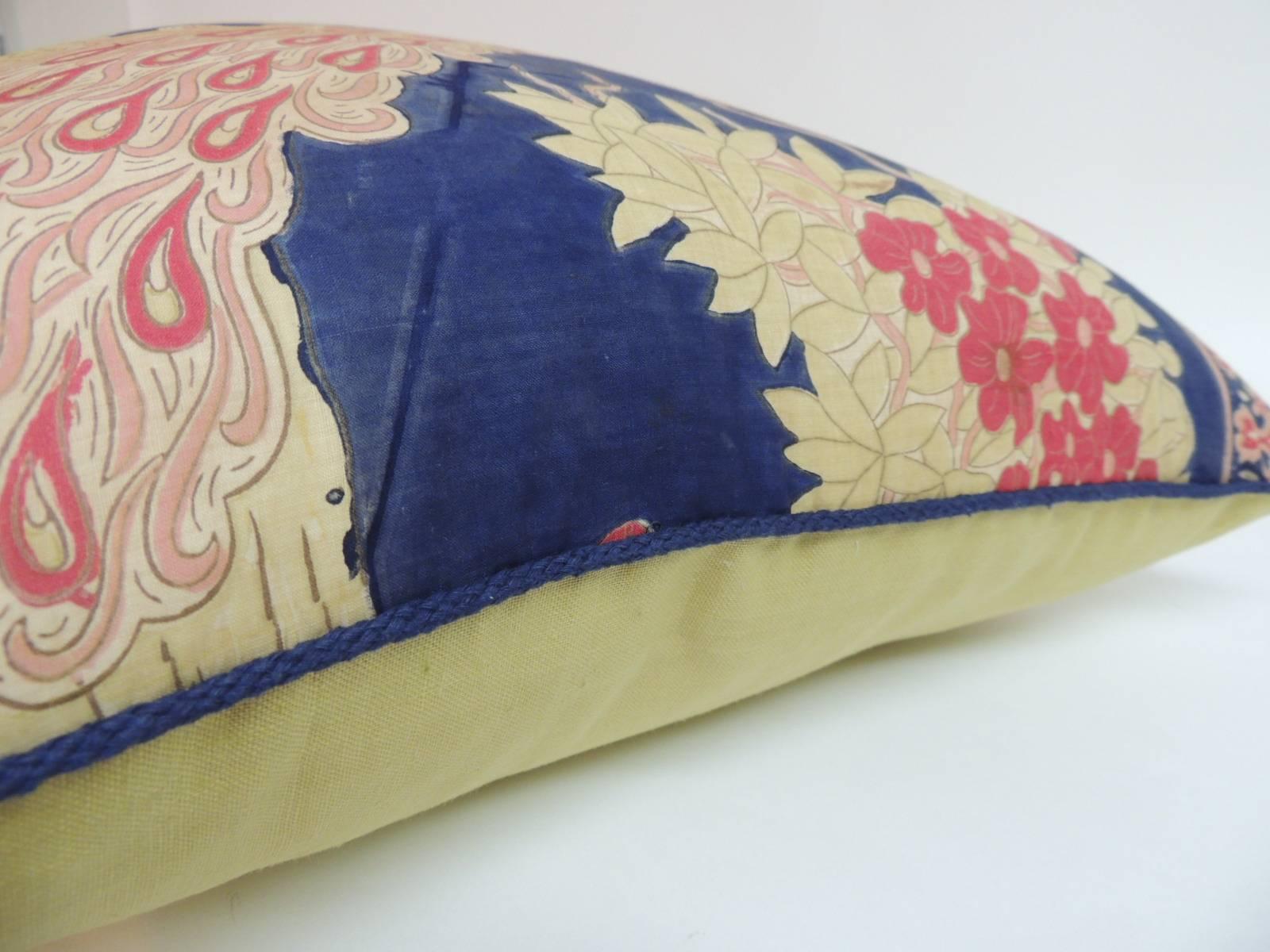 Hand-Crafted 19th Century Indian Hand-Blocked Peacock Decorative Pillow