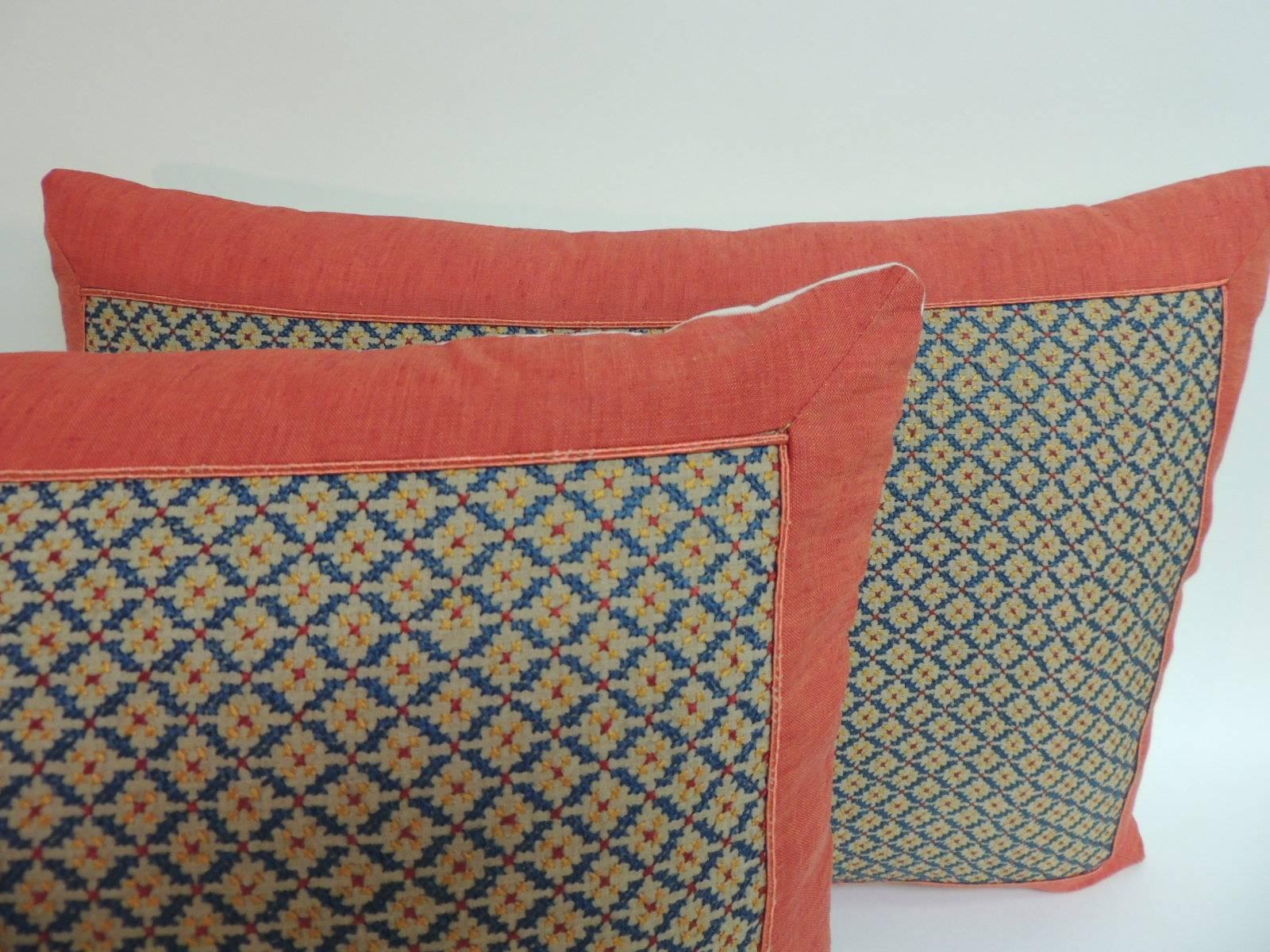 Anglo Raj Pair of 19th Century Embroidered Persian Decorative Pillows
