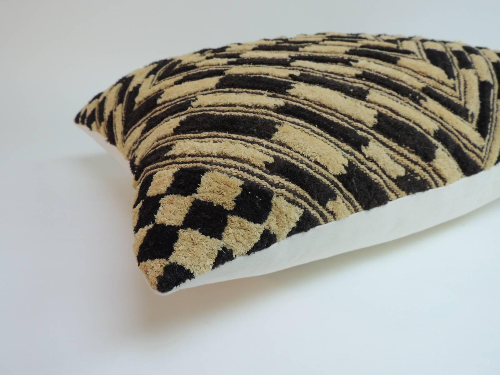 Hand-Crafted Vintage Kasai Velvet Raffia African Artisanal Textile Decorative Pillow