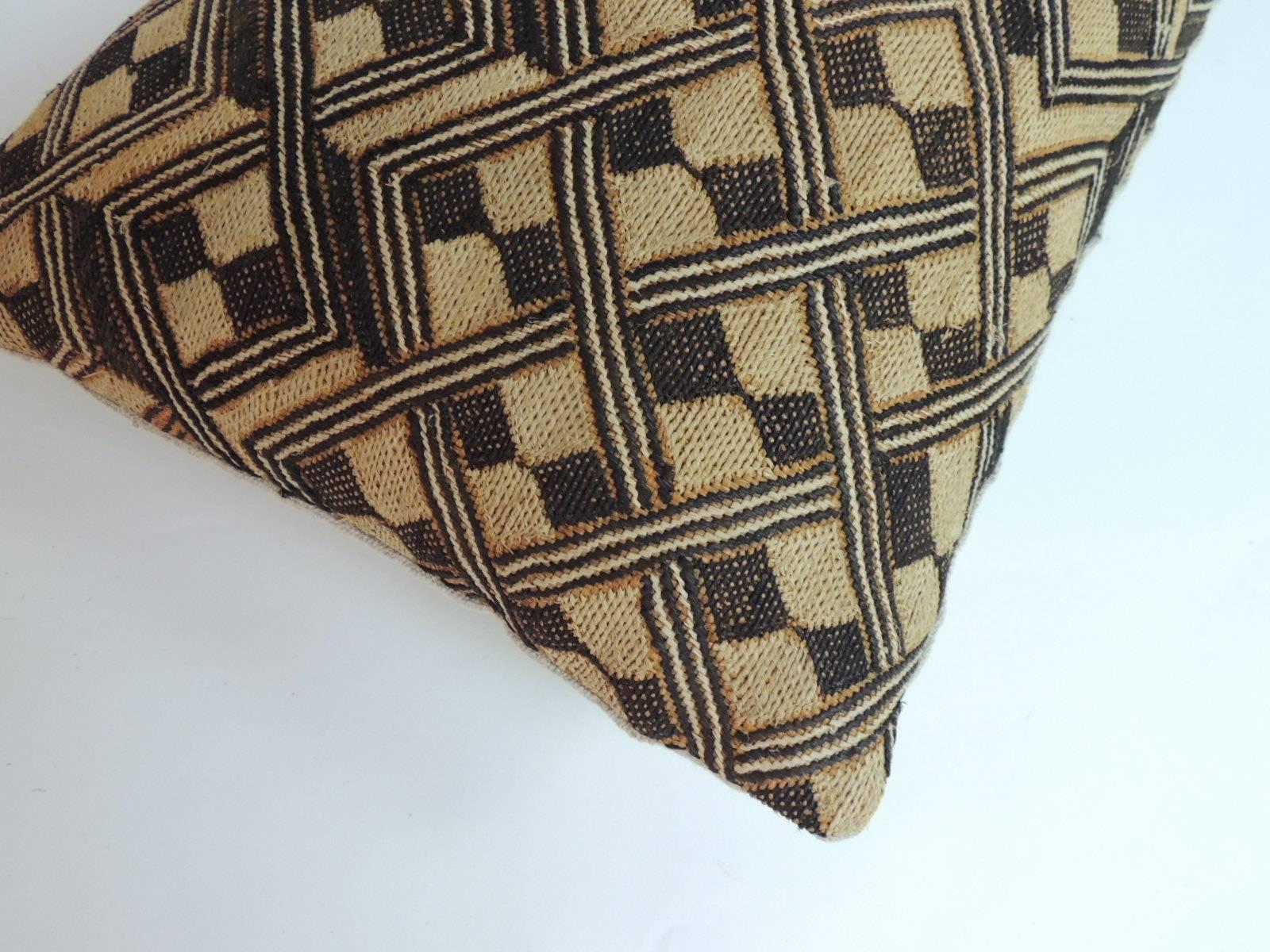 Vintage Handwoven Orange and Brown African Tribal Decorative Lumbar Pillow In Excellent Condition In Oakland Park, FL
