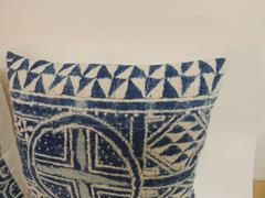 Pair of 19th Century Blue and White “Ndop” Woven Textile Decorative Pillows