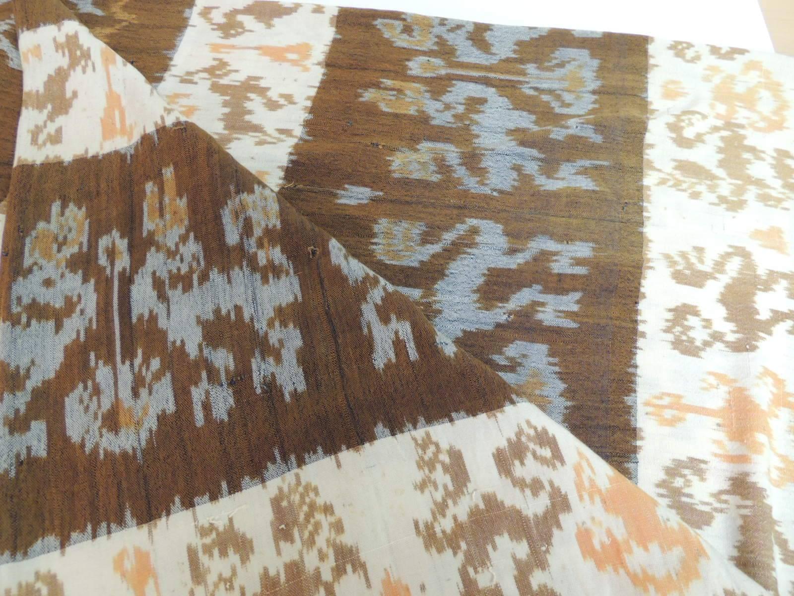 Indonesian Vintage Woven Brown and Yellow Ikat Textile Panel with Fringes