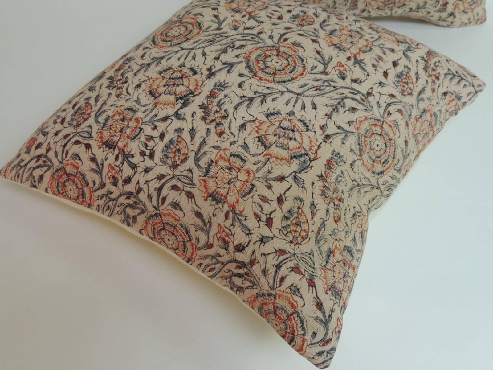 Anglo Raj  Pair of Isfahan Kalam Hand-Blocked Floral Decorative Pillows