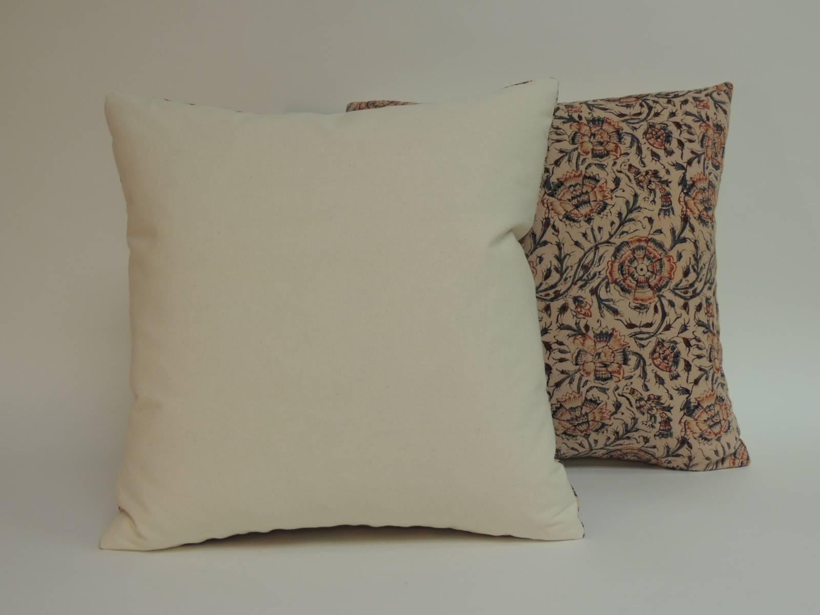 Indian  Pair of Isfahan Kalam Hand-Blocked Floral Decorative Pillows