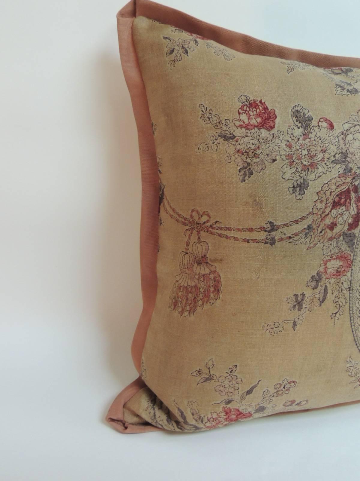 19th Century French Toile Linen Decorative Large Pillow at 1stDibs