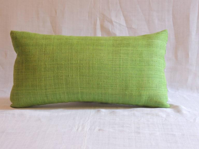 Vintage Japanese Green Silk Obi Lumbar Pillow For Sale at 1stdibs