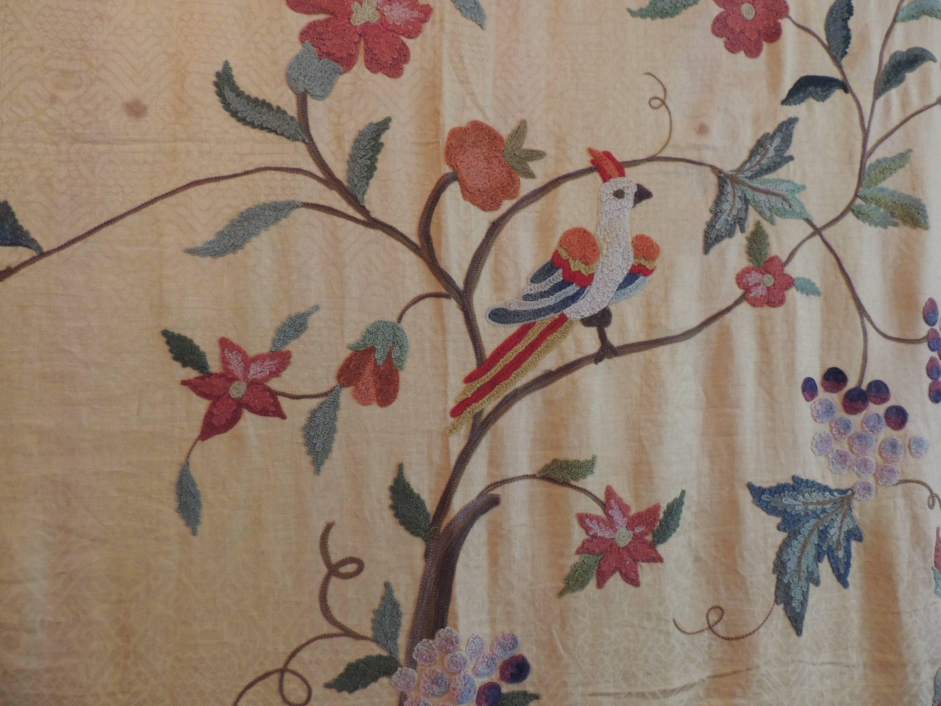 Anglo Raj 19th Century Monumental Crewel Work Tree of Life Textile Panel