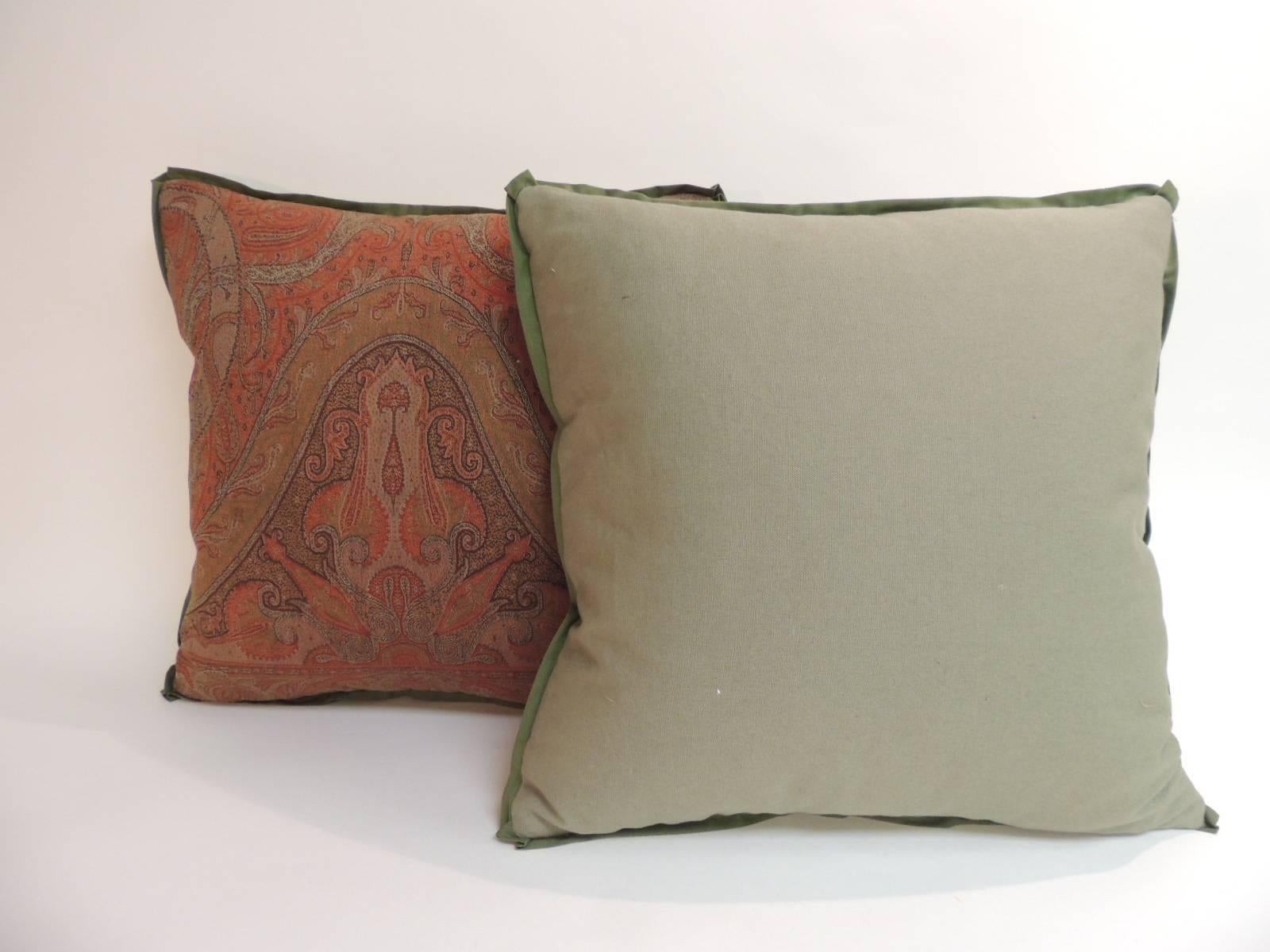 Hand-Crafted Pair of 19th Century Kashmir Woven Paisley Decorative Pillows