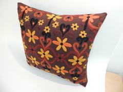 Pair of Large Orange and Brown Embroidered Floor Decorative Pillows