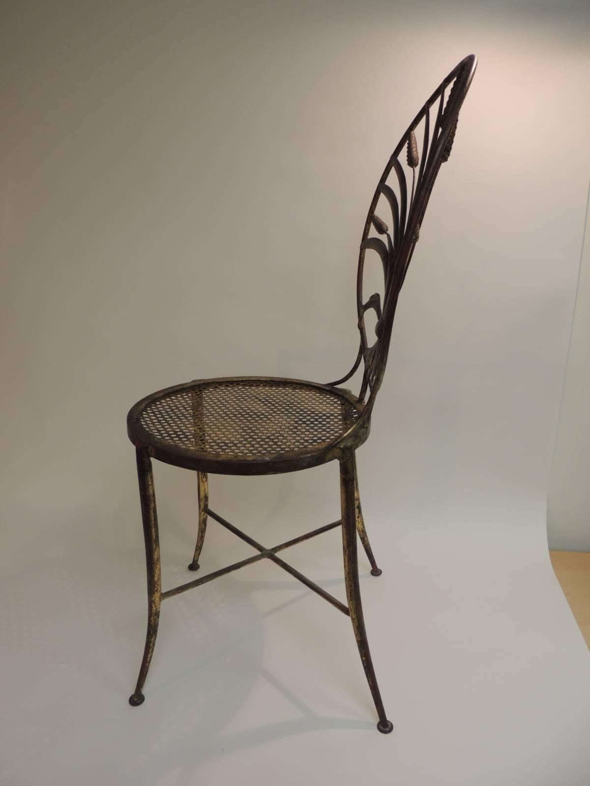 Hollywood Regency Style Italian Gilt Metal Wheat Sheaf Chair In Good Condition In Oakland Park, FL