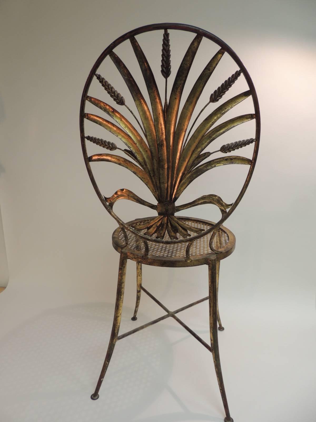 Mid-20th Century Hollywood Regency Style Italian Gilt Metal Wheat Sheaf Chair