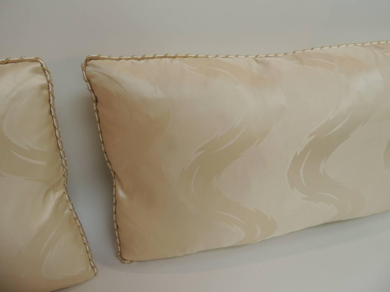 Japonisme Pair of Antique Japanese Silk Obi Ecru Lumbar Decorative Pillows