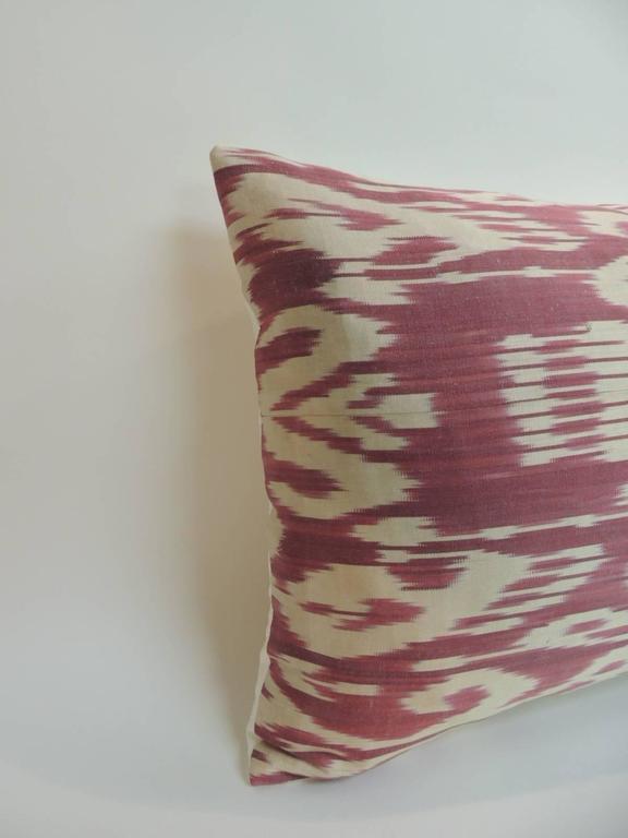 Vintage Fuschia and Natural Silk Ikat Bolster Decorative Pillow For Sale at 1stdibs
