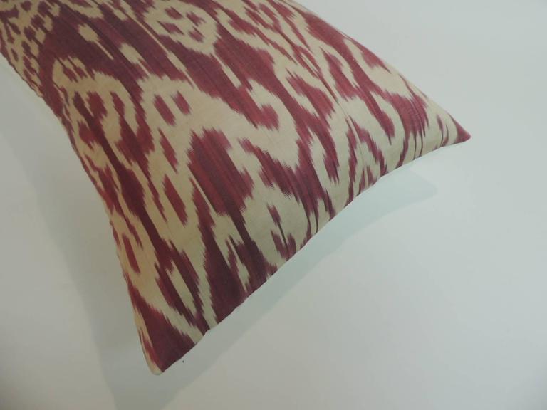 Vintage Fuschia and Natural Silk Ikat Bolster Decorative Pillow For Sale at 1stdibs