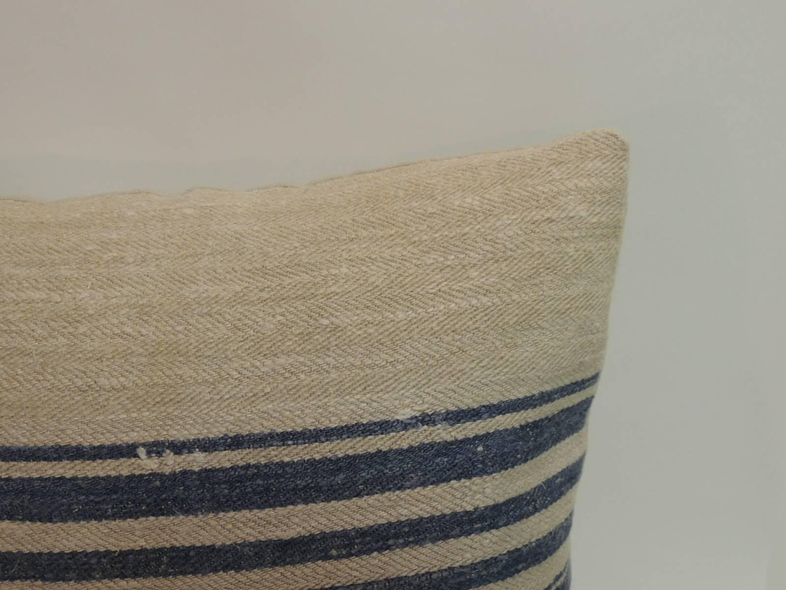 French Provincial Pair of 19th Century French Blue Stripes Decorative Pillows
