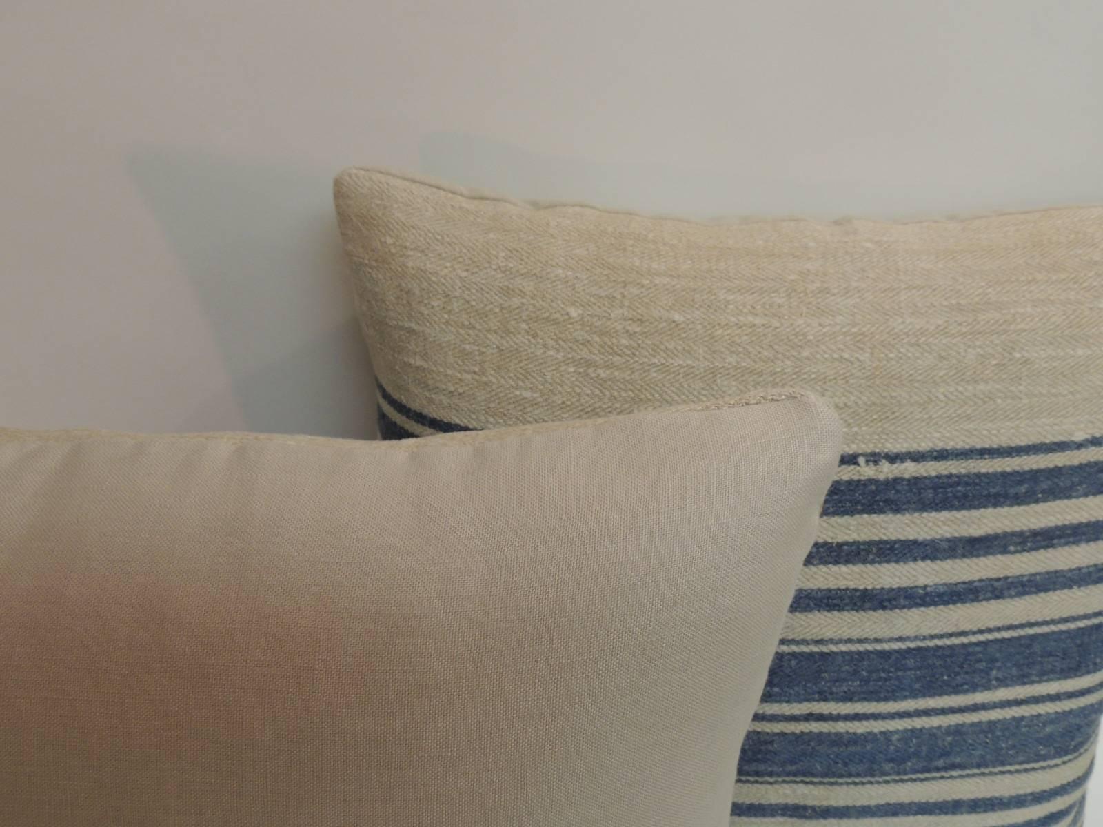 Pair of 19th Century French Blue Stripes Decorative Pillows In Excellent Condition In Oakland Park, FL